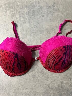 La SENZA Hot Pink & Red Snake-Print Lace Push-Up Bra